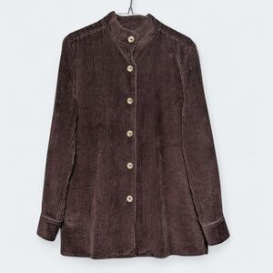 Chadwicks Women’s Dark Brown Corduroy Mandarin Collar Button Down Shirt Shacket
